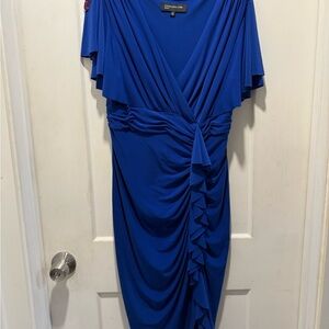 EUC jones NY Elegant Blue Draped Dress with flutter sleeves size 10